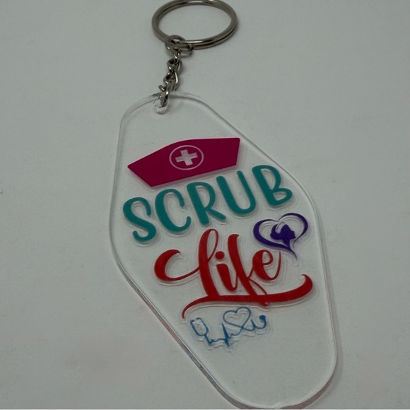 Handmade Nurse Keychain Scrub Life Acrylic Clear Pink Blue Red Modern - Picture 3 of 4